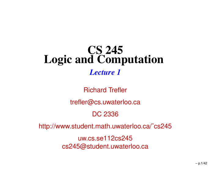 cs 245 logic and computation