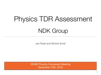 Physics TDR Assessment  NDK Group  Jen Raaf and Michel Sorel DUNE Physics Conveners Meeting
