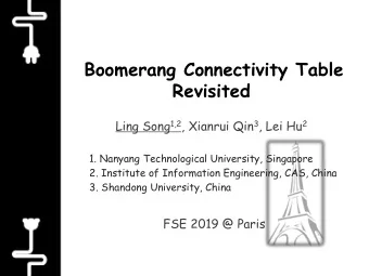 Boomerang Connectivity Table  Revisited Ling Song 1,2 , Xianrui Qin 3 , Lei Hu 2  1. Nanyang