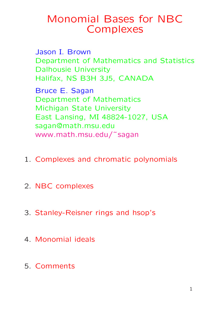 monomial bases for nbc complexes