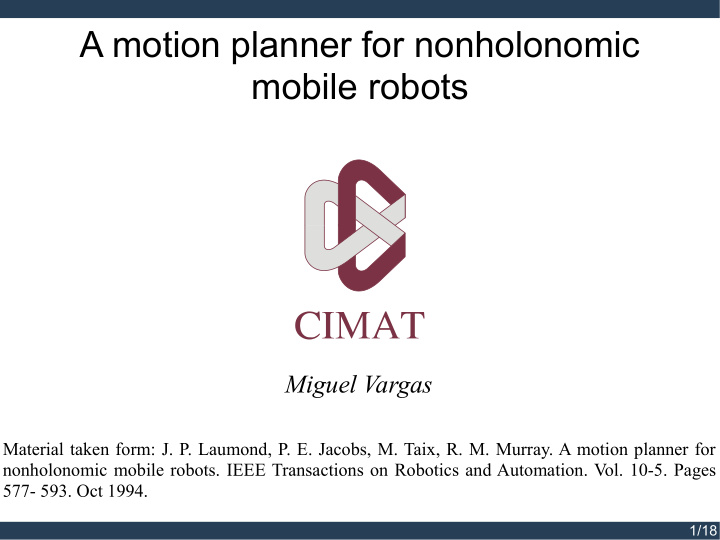 a motion planner for nonholonomic mobile robots