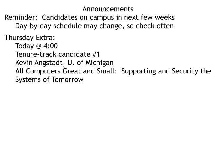 announcements reminder candidates on campus in next few