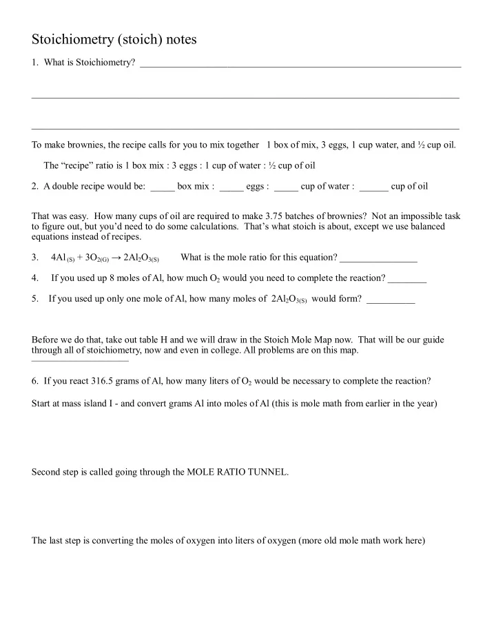 stoichiometry stoich notes