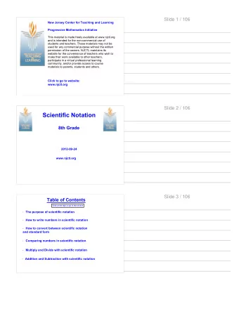 Scientific Notation  8th Grade  2012-09-24  www.njctl.org  Slide 3 / 106  Table of Contents  Click