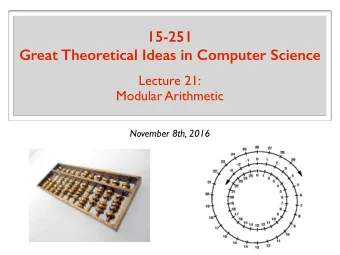 15-251 Great Theoretical Ideas in Computer Science  Lecture 21:  Modular Arithmetic  November 8th,