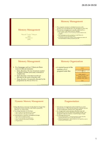 28.05.04 09:50  Memory Management  The computer memory is a limited resource so the  Memory