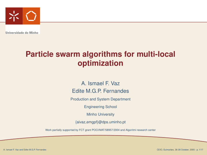 particle swarm algorithms for multi local optimization