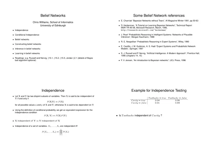 belief networks some belief network references