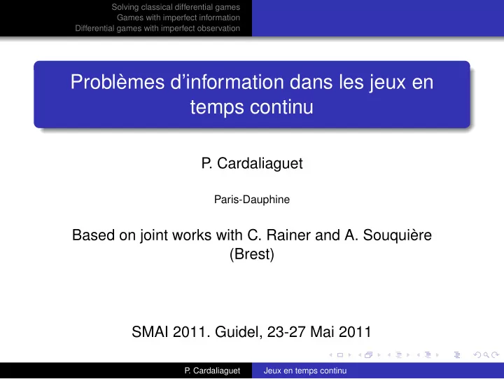 probl mes d information dans les jeux en temps continu