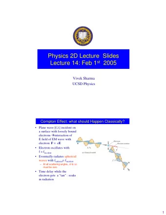 Physics 2D Lecture  Slides Lecture 14: Feb 1 st 2005  Vivek Sharma  UCSD Physics  Compton Effect: