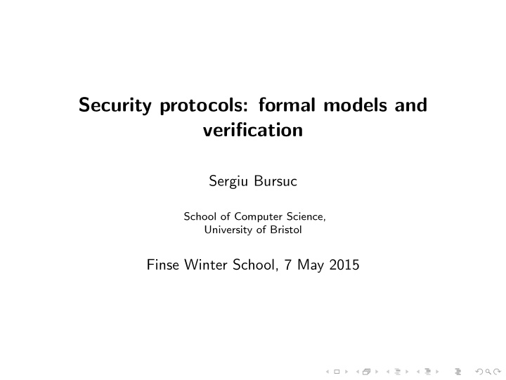 security protocols formal models and verification