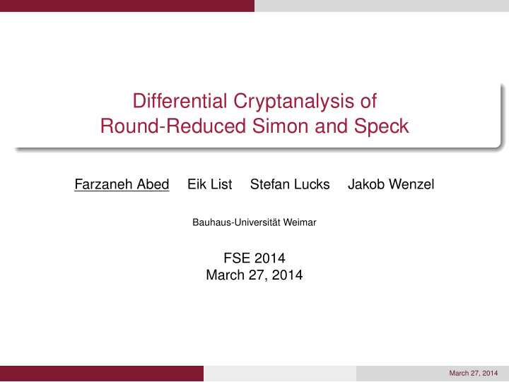 differential cryptanalysis of round reduced simon and