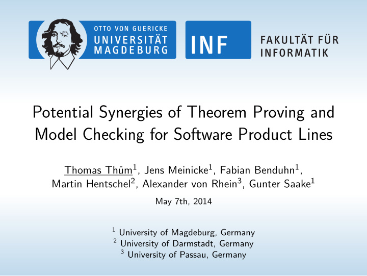 potential synergies of theorem proving and model checking