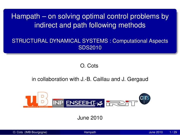 hampath on solving optimal control problems by indirect