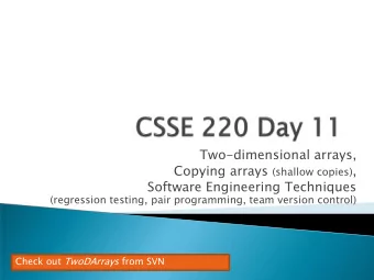 Two-dimensional arrays, Copying arrays (shallow copies) ,  Software Engineering Techniques