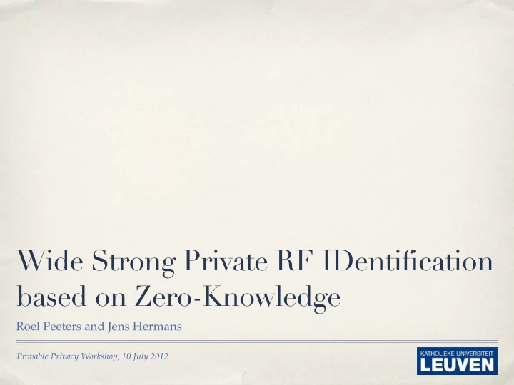 wide strong private rf identification based on zero