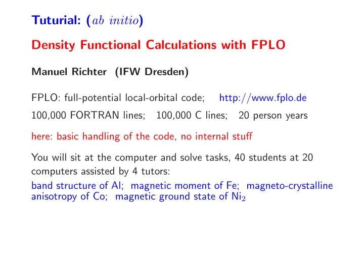 tuturial ab initio density functional calculations with