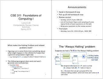 Announcements  Hand in Homework 8 now  Pick up all old homework now  CSE 311  Foundations of