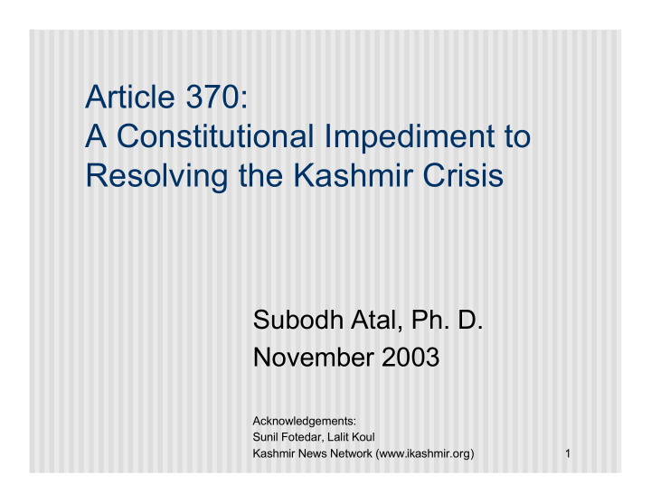 article 370 a constitutional impediment to resolving the