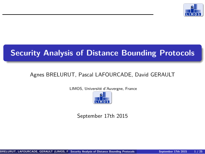 security analysis of distance bounding protocols