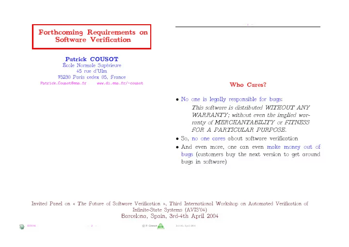 forthcoming requirements on software verification