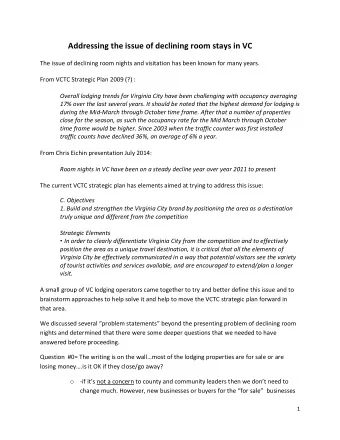 Addressing the issue of declining room stays in VC  The issue of declining room nights and