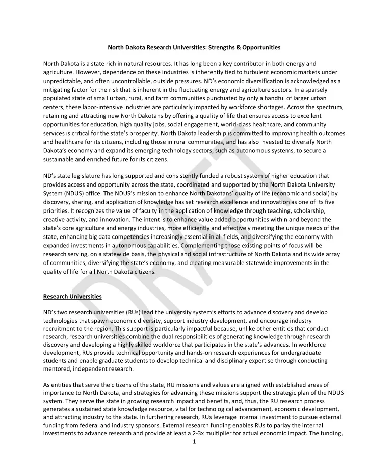 north dakota research universities strengths amp