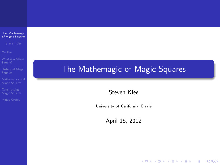 the mathemagic of magic squares
