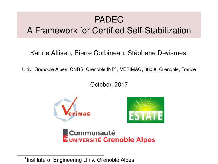 padec a framework for certified self stabilization