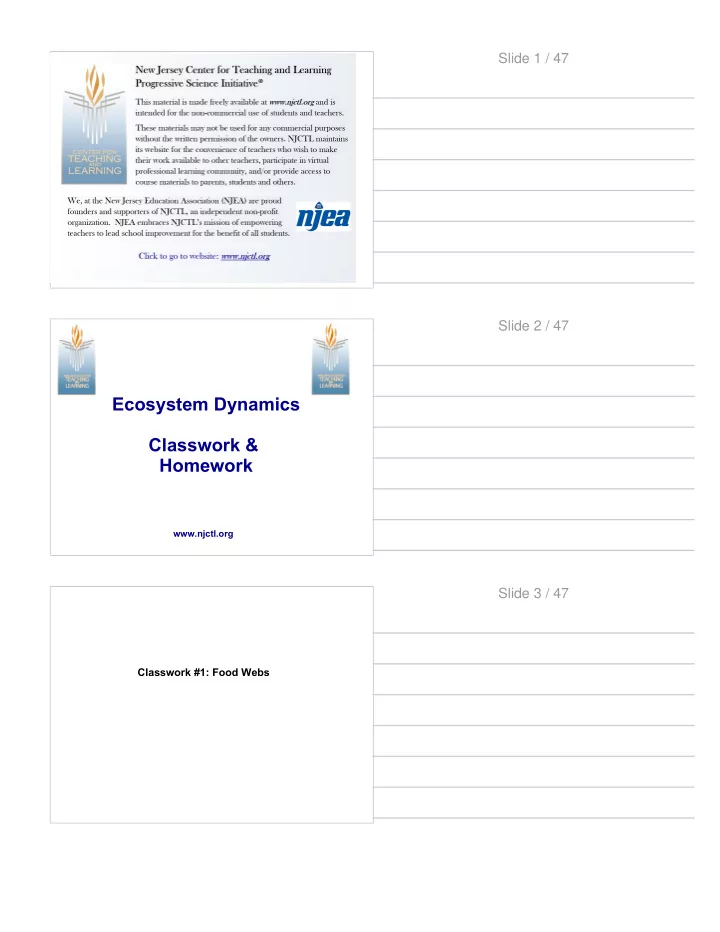 ecosystem dynamics classwork homework