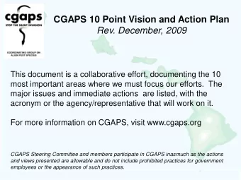 CGAPS 10 Point Vision and Action Plan Rev. December, 2009  This document is a collaborative effort,