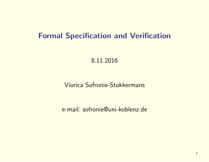 formal specification and verification