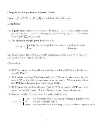 Chapter 24: Single-Source Shortest Paths. Context: [ G = ( V, E ) , w : E  R ] is a weighted,