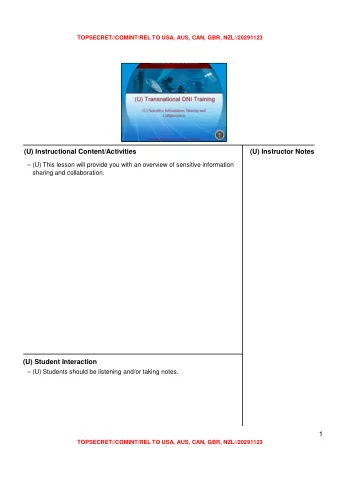 (U) Instructional Content/Activities  (U) Instructor Notes   (U) This lesson will provide you