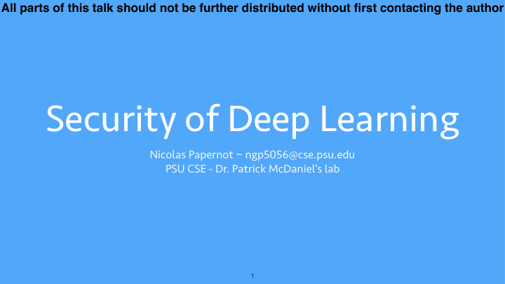 security of deep learning