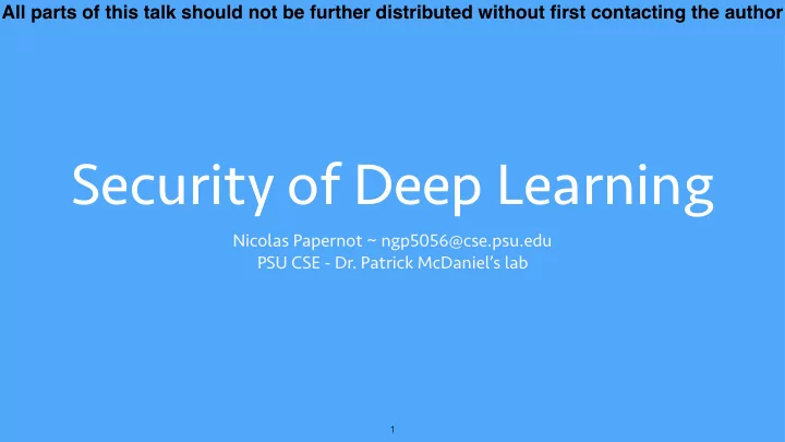 security of deep learning