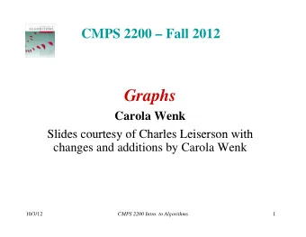 Graphs  p  Carola Wenk  Slides courtesy of Charles Leiserson with  Slides courtesy of Charles