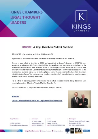 KINGS CHAMBERS  LEGAL THOUGHT  LEADERS  DEBRIEF:  A Kings Chambers Podcast Factsheet  EPISODE 12