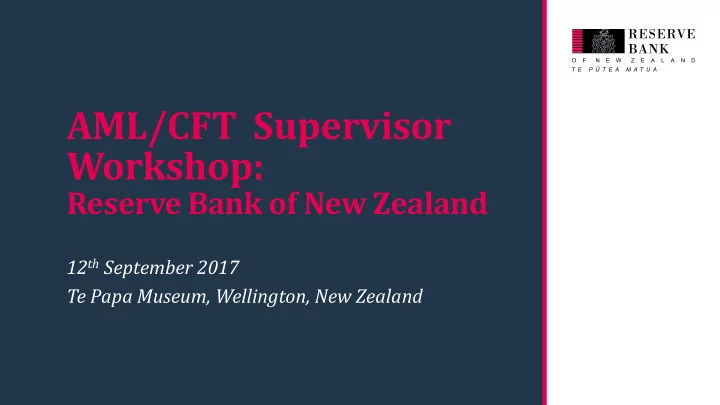 aml cft supervisor workshop