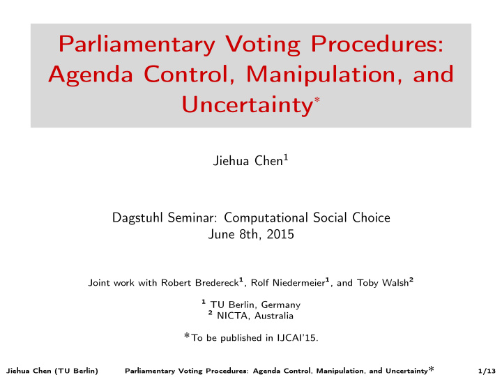parliamentary voting procedures agenda control