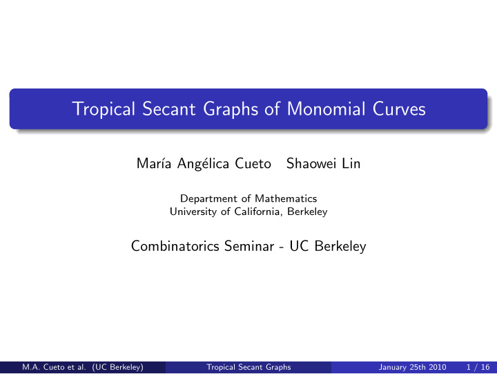 tropical secant graphs of monomial curves