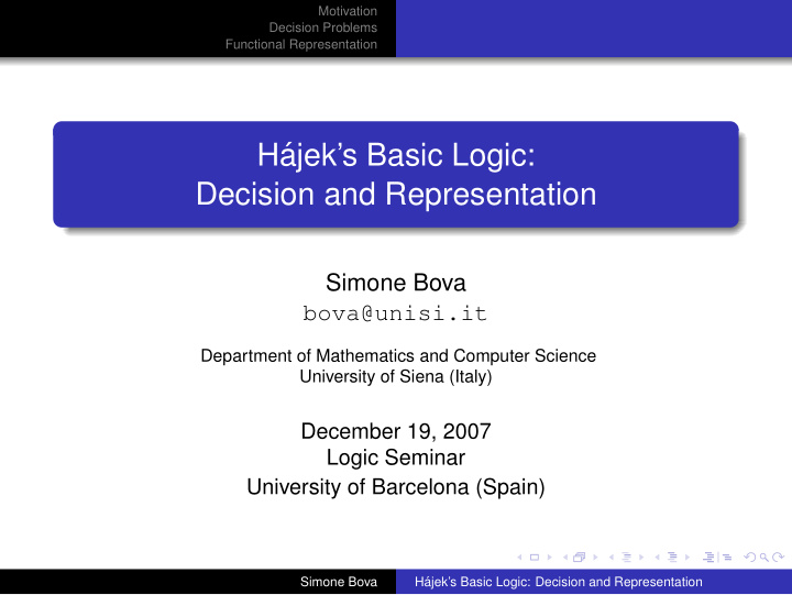 h ajek s basic logic decision and representation