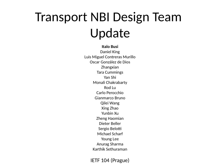 transport nbi design team update