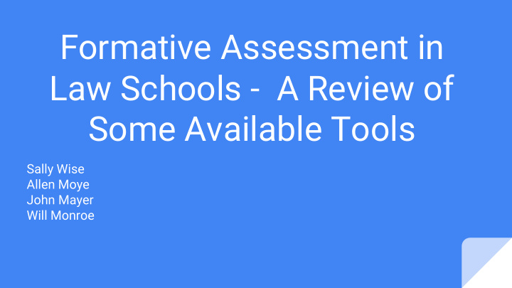 formative assessment in law schools a review of some