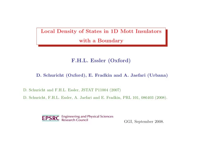 local density of states in 1d mott insulators with a