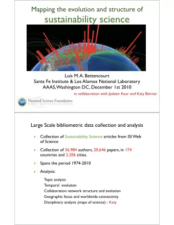 sustainability science  Lus M. A. Bettencourt  Santa Fe Institute &amp; Los Alamos National