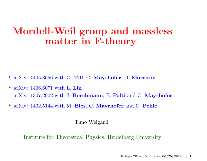 mordell weil group and massless matter in f theory