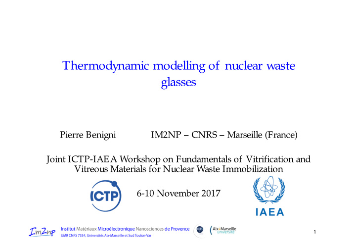 thermodynamic modelling of nuclear waste glasses