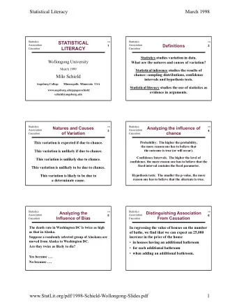 Statistical Literacy  March 1998  Statistics  STATISTICAL  Statistics  3/99  3/99  Association