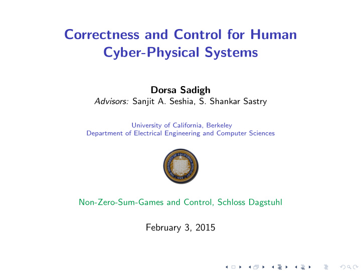 correctness and control for human cyber physical systems